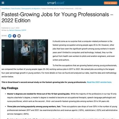 Fastest Growing Jobs for Young Professionals in 2022 - Digital PR campaign
