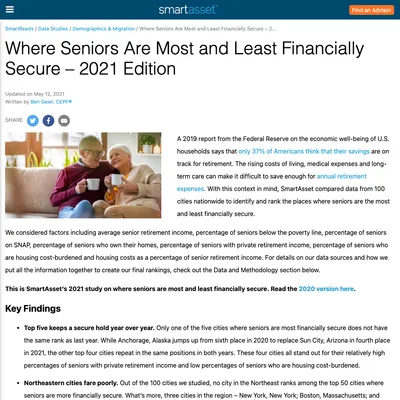 Where Seniors Are Most and Least Financially Secure in 2021 - Digital PR campaign